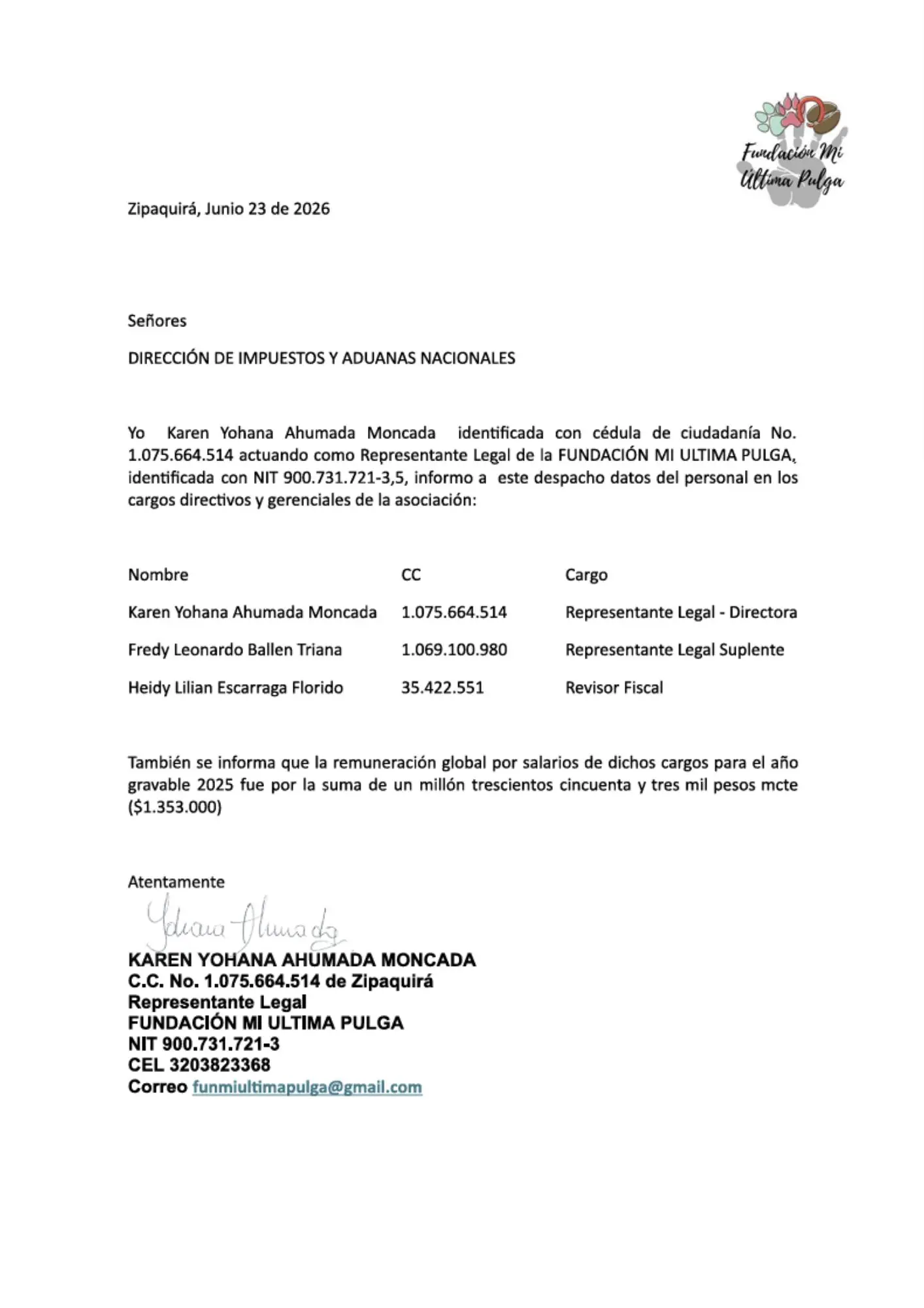 Certificado de Cargos y Remuneración